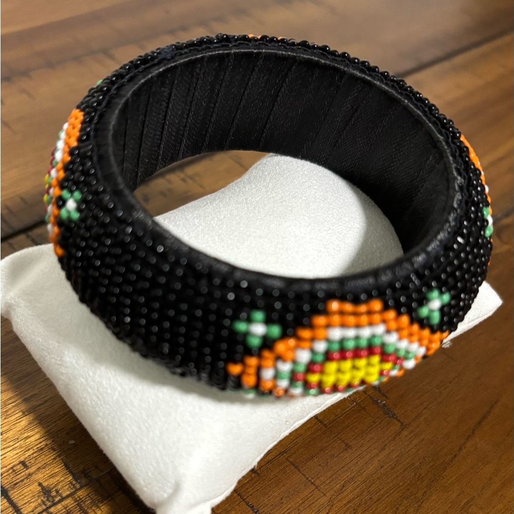 Beaded Cuff Bangle Bracelet Multicolor Black Oran… - image 2